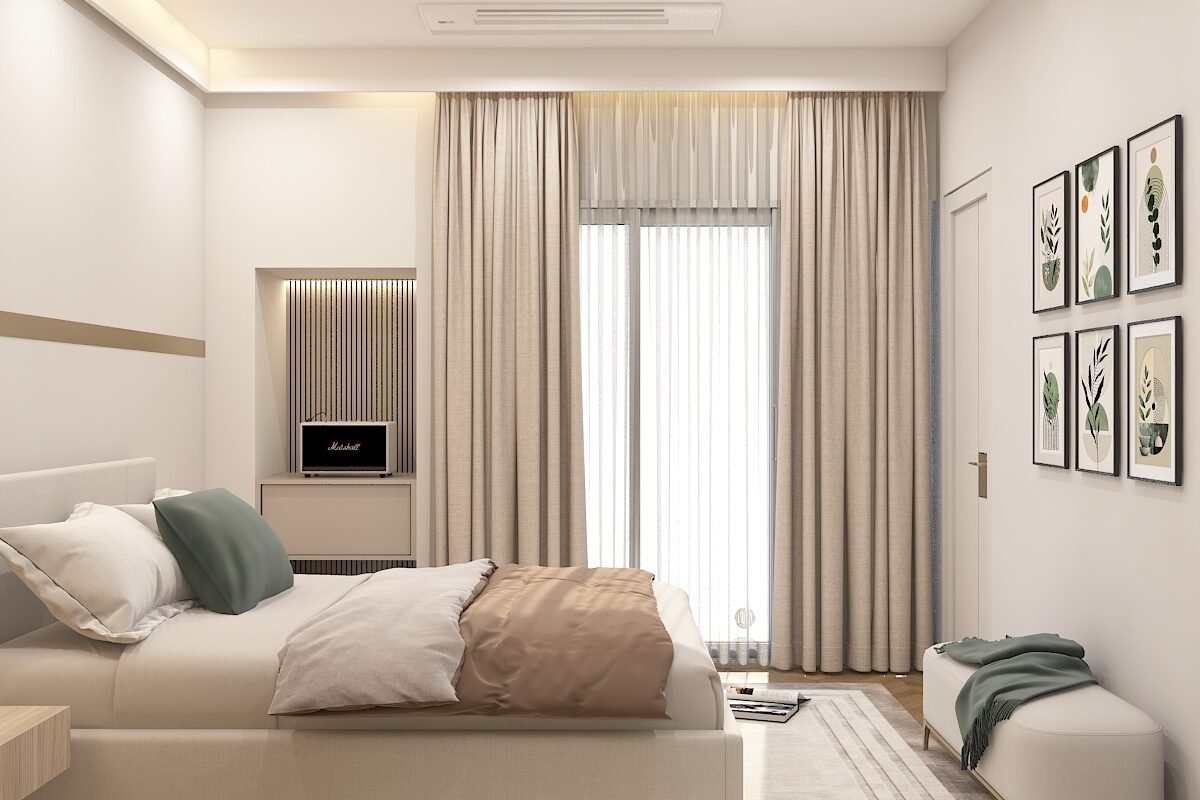 Minimalist neutral-toned bedroom